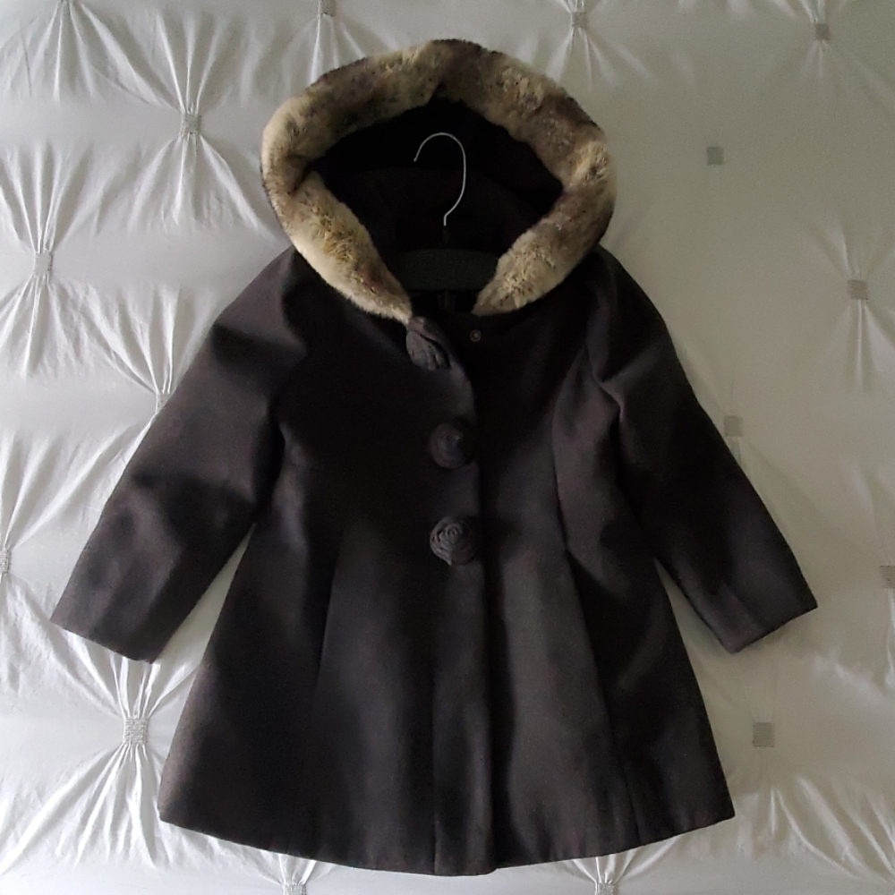 Rothschild Toddler Girls Coat 4T w/ Faux Fur Hood